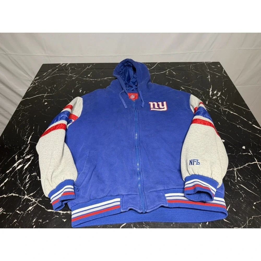 NFL New York Giants Vintage Full Zip Hoodie Jacket Blue Grey Mens XL